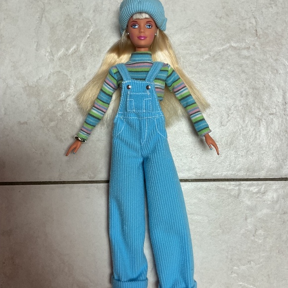 Barbie Cool Blue Corduroy Overalls Hat 90s - Picture 1 of 7